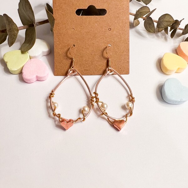 Beaded Wire-wrapped Valentine's Day Hoop Earrings