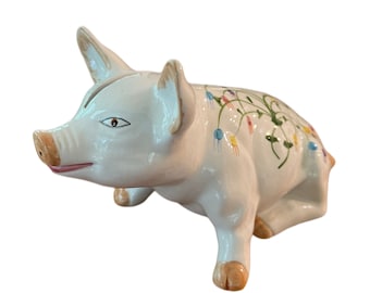 Large Vintage Handpainted Ceramic Piggy Bank
