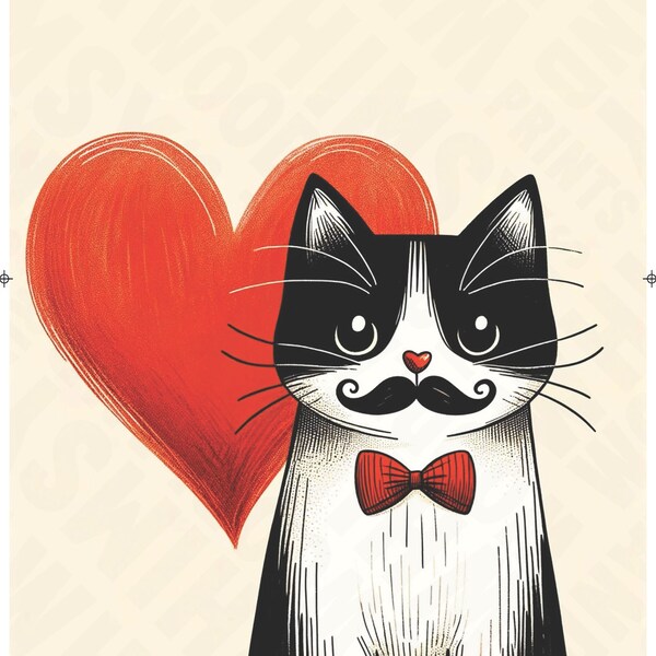 Tuxedo Cat Valentine Art Print/Blank Card 4x6 format
