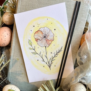 Impression aquarelle de printemps/paques jaune et orange pavot de Californie 4 x 6