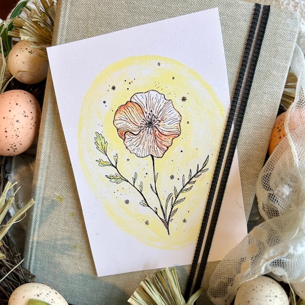 California Yellow and Orange Poppy Spring/Easter Watercolor Print 4x6