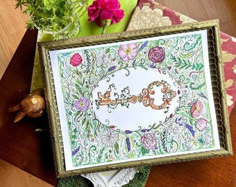 Secret Garden Key Watercolor Illustration 8.5x11 Print
