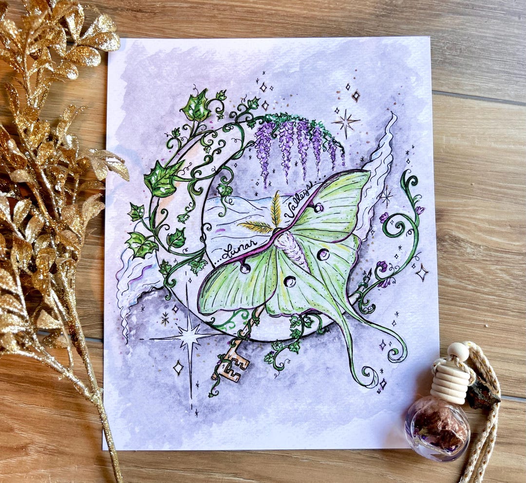 Luna Moth in Lunar Valleys Illustration 8x10 Print - Etsy