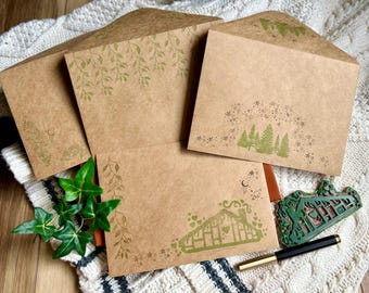 Hand-stamped Folkmore Aesthetic Kraft Envelopes Set of 4