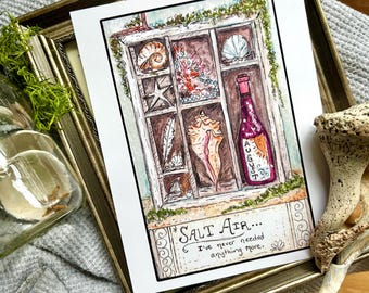 August by the Seaside Curiosity Cabinet Watercolor Illustration 8.5x11 Print