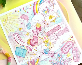 Pop Music Love Era Toile Print in Pink, Yellow, and Blue