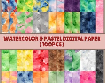 Digitaal aquarelpastelpapier | 100 patronen | Commercieel gebruik | Direct downloaden