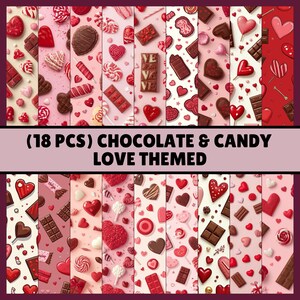 18 carte digitali a tema amore per i dolciumi al cioccolato / Motivi senza soluzione di continuità / JPG