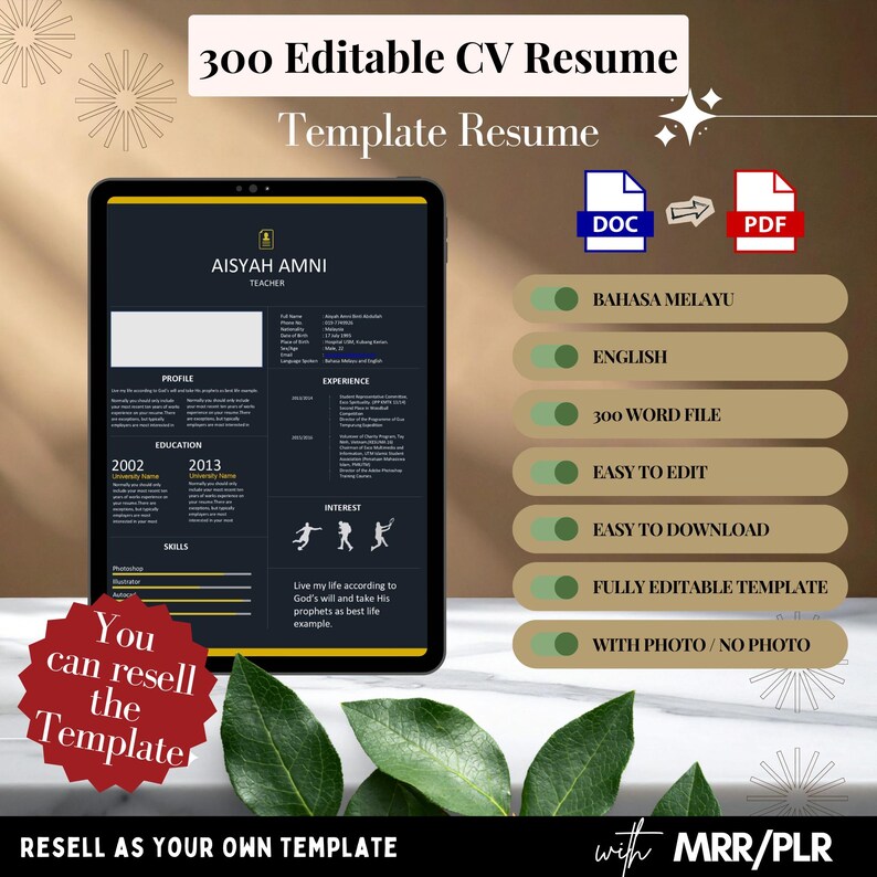 300+ Editable CV Resume Templates | Resell Rights | PLR MRR Bundle ...