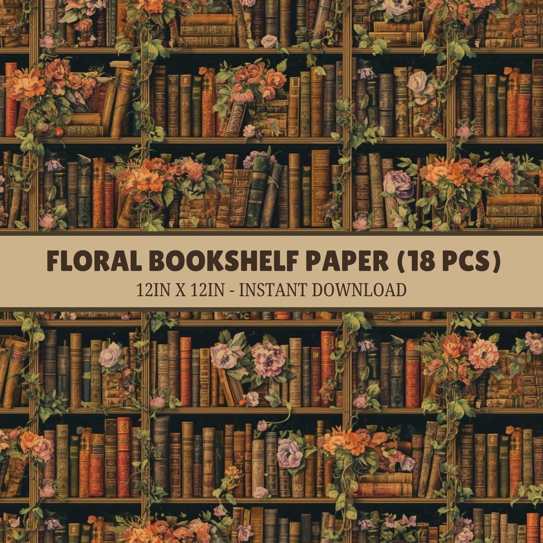 Floral Bookshelf Digital Paper | 18 Seamless Patterns (digital Download ...