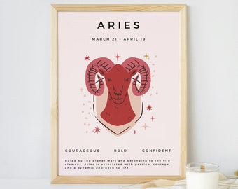 Aries Zodiac Art Print, Horoscope Wall Decor (Digital Download)