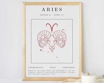 Aries Zodiac Art Print, Horoscope Astrology Poster (Digital Download)