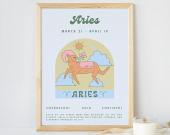 Aries Zodiac Sign Poster, Horoscope Wall Art (Digital Download)