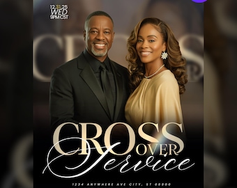 Plantilla de volante para servicio de iglesia cruzado / Volante de Canva para la Noche de Vigilia de Nochevieja / Diseño editable para eventos ministeriales