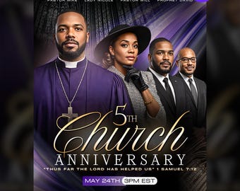 Church Anniversary Flyer | Editable Canva Template, Church Announcement (Digital Download)