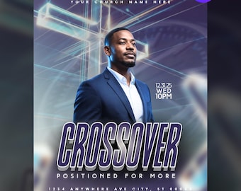 Plantilla de volante para iglesias cruzadas / Servicio de Nochevieja de la Noche de Vigilia / Diseño editable en Canva