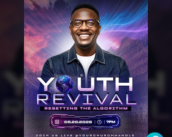 Youth Revival Church Flyer | Editable Canva Template | Christian Youth Conference | Teen Ministry Event (Digital Download)
