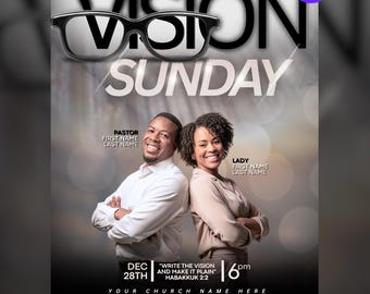 Vision Sunday Church Flyer | Worship Service | Editable Canva Template | Write the Vision Church Graphic | Modern Ministry Flyer Design