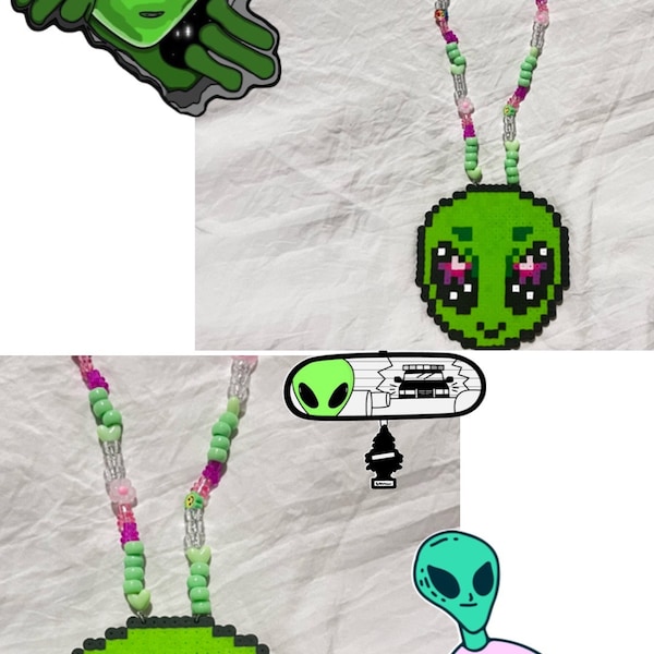 Trippy Alien Head Perler Kandi Necklace