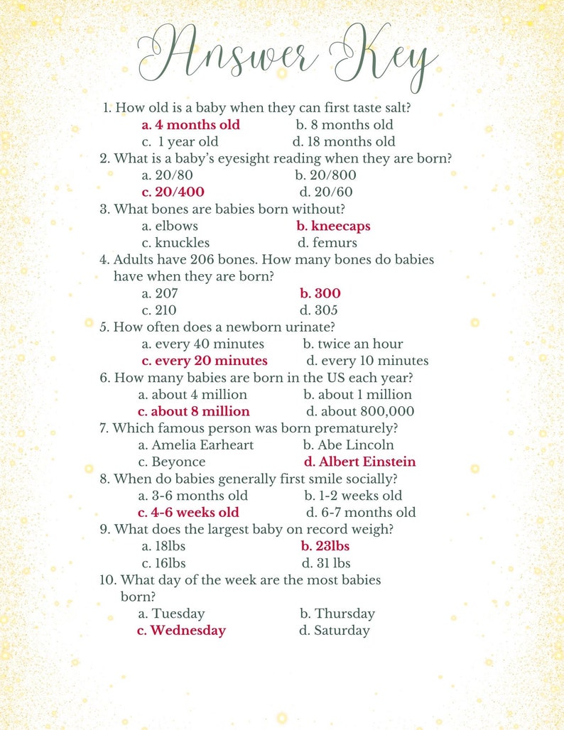 Gender Neutral Baby Shower Trivia Game for Guests - Etsy