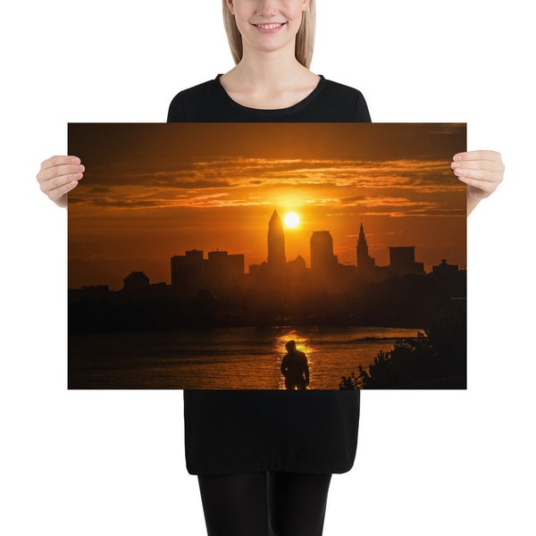 Edgewater Park Sunrise and Downtown Cleveland Ohio Poster Photo Print