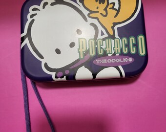 Vintage 1996 Sanrio Pochacco Purple Metal Tin Storage Case