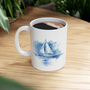 Blue and White Sailboat Mug - Nautical Coffee Mug - Sailing Gift - Ocean Lover Gift - 11 oz Ceramic Mug - Boat Mug - Beach House Decor
