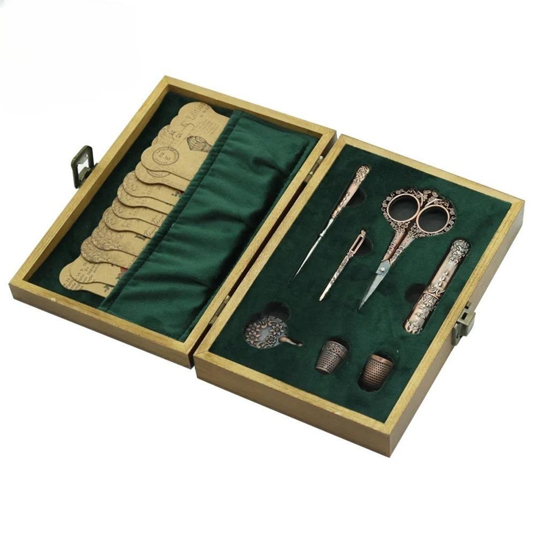 Ensemble Ciseaux De Couture Vintage - Kit Outils Broderie Point De Croix Avec Étui