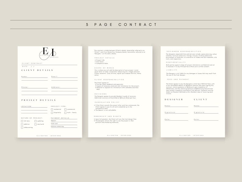 Client Contract Interior Design Template Small Business Contract Design ...