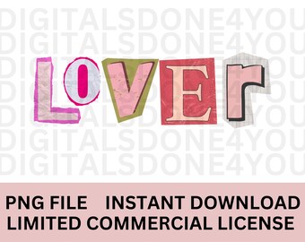 Scrapbook LOVER Letters, PNG file, Digital Magazine Cutout Phrase, Ransom Note Letters, 90s, Lover Era, Burn Book