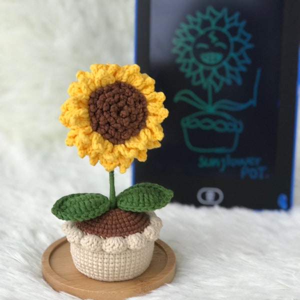 PATRÓN girasol en maceta a crochet, patrón girasol en crochet PDF, patrón mini girasol en maceta a crochet PDF