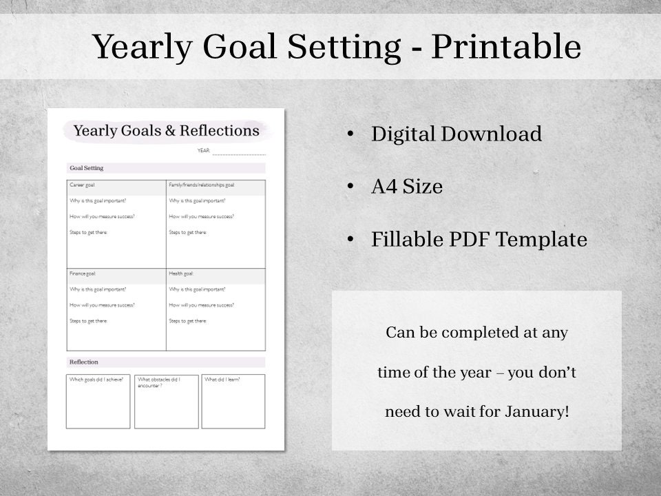 Yearly Goal Setting Template Printable Digital Planner Page Fillable A4 Yearly Goal Setting Template Printable Digital Planner Page Fillable A4
