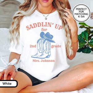 Personalized Western Theme Second Grade Teacher Name Shirt, Custom Comfort Colors Cowgirl Teacher Tee, 2nd Grade Teacher Back to School Tee
