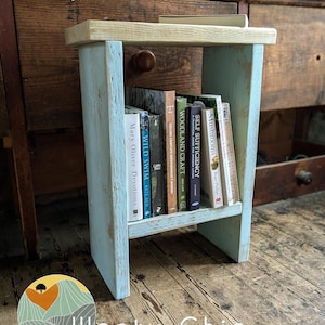Rustic Wood Side Table: Chunky Lamp Stand, Distressed Finish