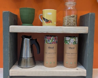 Rustic Reclaimed Wood Kitchen Shelves: Coffee Tea Stand