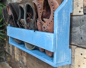 Unique shabby chic floating shoe rack / Rustic shoe storage / Handmade wooden shoe rack