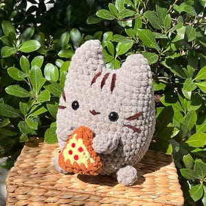 Pusheen Crochet Plushie | Pusheen Plushie | Crochet Pusheen Cat |  Pusheen The Cat with Pizza Slice