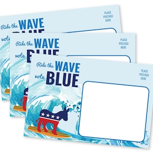 Cartoline per gli elettori Blue Wave Democrate Donkey Stati Uniti Carte elettorali Elezioni Posta in massa Cartoline politiche Non patinata Retro bianco
