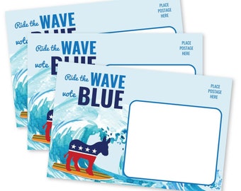 Voter Postcards Ride the Wave Blue Democrate Donkey United States Voting Cards Elections Bulk Mail Political Notecards Uncoated Blank Back