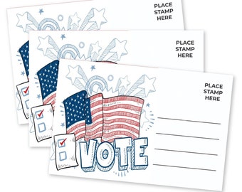 Voter Postcards Coloring Doodle Vote Flag United States Voting Cards Elections Bulk Mail Political Notecards Uncoated Blank Back Side
