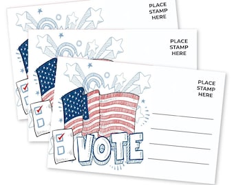Cartões postais de eleitor para colorir Doodle Bandeira de votação Cartões de votação dos Estados Unidos Eleições Correio em massa Cartões políticos sem revestimento verso em branco