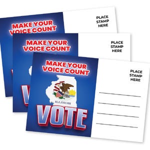 Cartoline per gli elettori dello Stato dell'Illinois Il tuo voto conta Set di cartoline politiche degli Stati Uniti con retro vuoto Scheda di voto patriottica per le elezioni