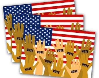 Cartões postais para eleitores Bandeira dos Estados Unidos Votação Mãos Unidas Conjunto de cartões postais de eleitor sem manchas Cartolina não revestida