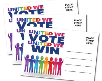 Voter Postcards United We Vote United We Win Cards for Elections Postcards to Voters Elections Rainbow Pride