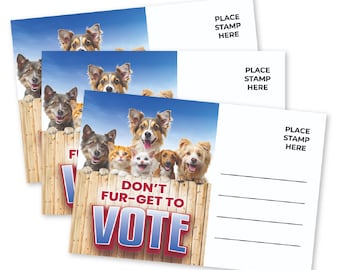 Postcards for Voters Uncoated Smear Free Blank Back Political Voter Bulk Card Set Don't Forget to Vote  Dog & Cat Election Cards