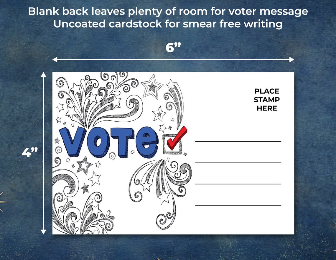 Voter Postcards Coloring Fill in Page Be A Voter Blank Back Bulk ...
