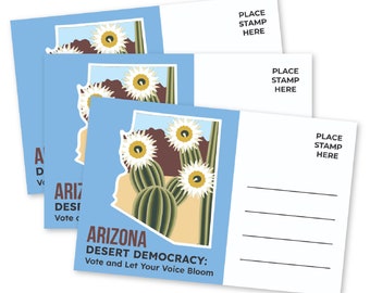 Postales de votantes de Arizona para votantes sin recubrimiento, sin manchas, espalda en blanco, política, conjunto de postales de votantes de los Estados Unidos, tarjetas electorales patrióticas