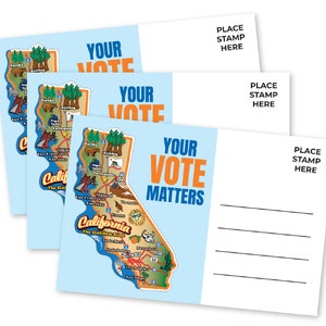 Cartoline per gli elettori della California Il tuo voto è importante Set di cartoline politiche per gli Stati Uniti con retro vuoto Cartoline elettorali patriottiche per le elezioni