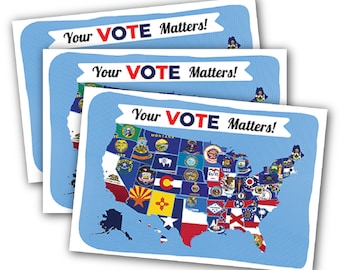Cartões postais para eleitores Seu voto é importante Mapa dos Estados Unidos Conjunto de cartões postais de eleitor Cartões eleitorais Patrióticos Não revestidos Cartolina Esfregaço Escrita Livre