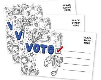 Voter Postcards Coloring Fill In Page Be A Voter Blank Back Bulk Patriotic Voting United States Postcard Set Voter Cards for Elections